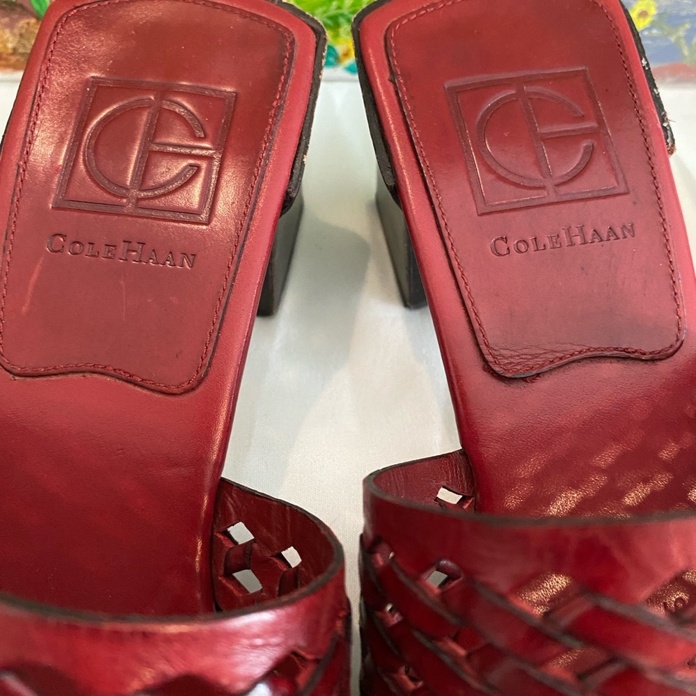 Cole Haan Women's Slide Woven Leather Block Sandals, Burgundy, Size 7B - Picture 6 of 15